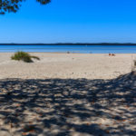 Baignade sur la plage de l'ile de la Banane à Hourtin